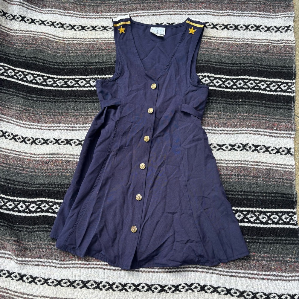 VINTAGE YOU BABES NAVY BLUE STAR SAILOR NAUTICAL DRESS SIZE GIRLS 12 BEACH